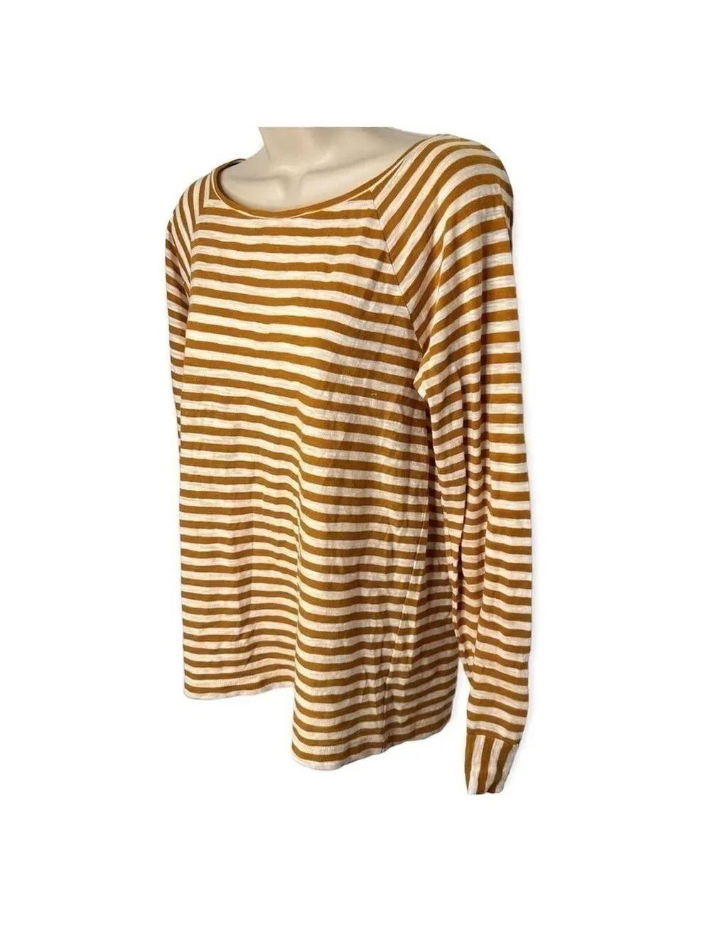 J.Crew‎ Mustard Yellow White Striped Long Sleeve Top Small
